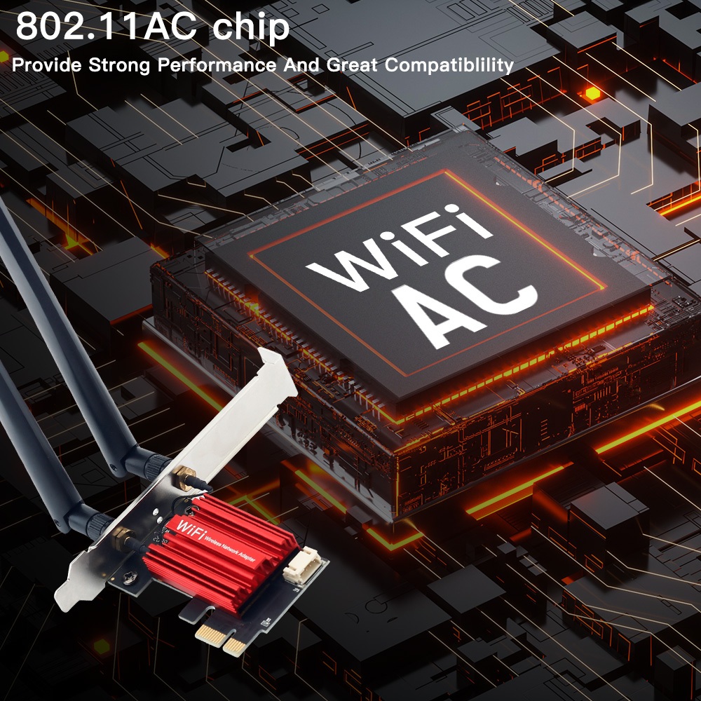 WiFi 5 PCI-E อะแดปเตอร์ไร้สาย AC1200 การ์ดเครือข่ายแบบ Dual Band 2.4G / 5GHz 802.11AC สำหรับ Bluetooth 4.0 เดสก์ท็อป Win