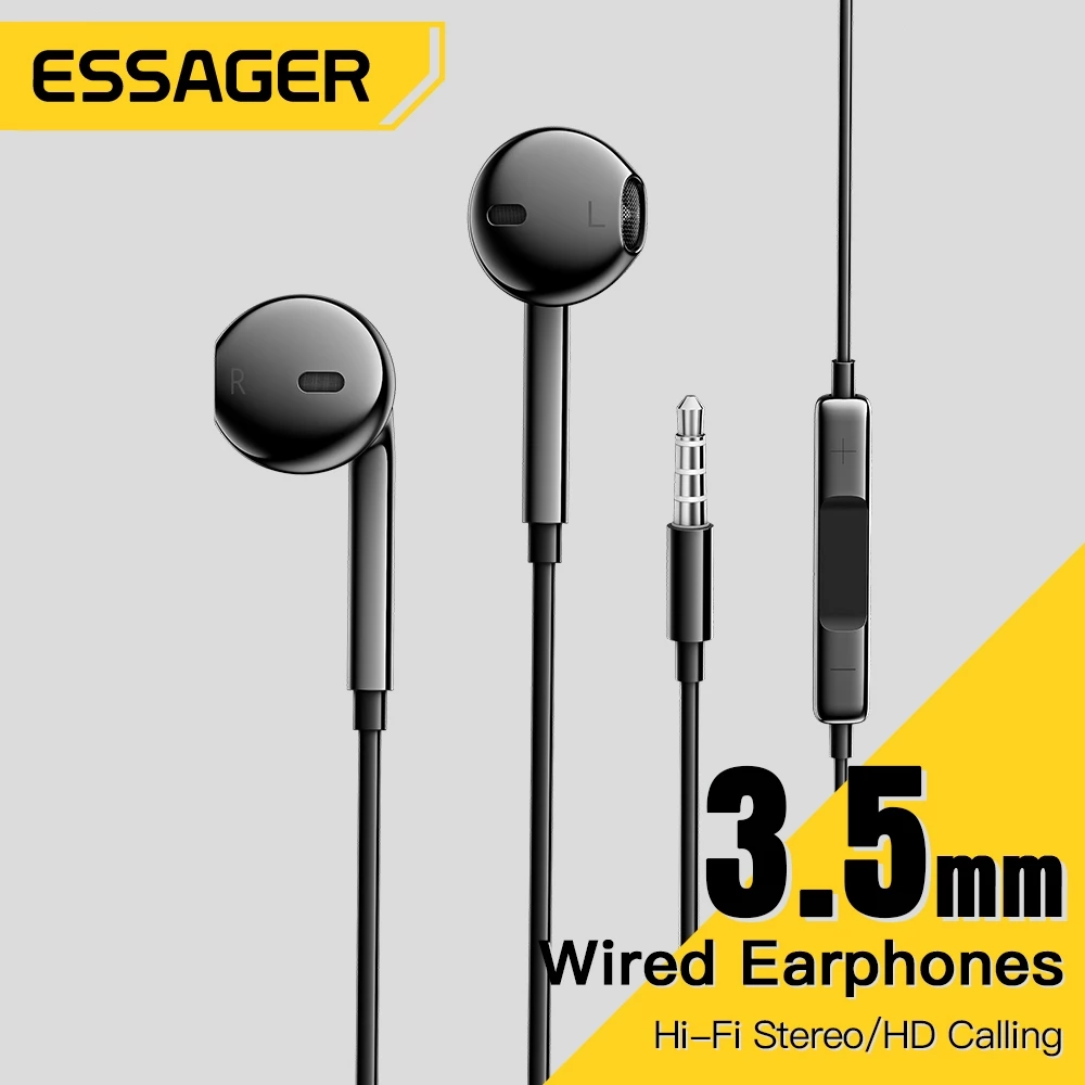 Essager Samsung คอมพิวเตอร์พีซีเฮดโฟนแบบมีสายอินเอียร์3.5มม. พร้อมไมโครโฟนสำหรับ Xiaomi เรดมี่หูฟังหูฟังสมาร์ทโฟน
