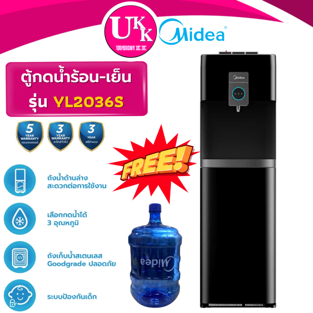 Midea ตู้กดน้ำ รุ่น YL2036S น้ำร้อน-น้ำเย็น เเบบถังน้ำด้านล่าง ฟรี ถังน้ำ [ SB-C9 WD1 HWD-B30000 ]