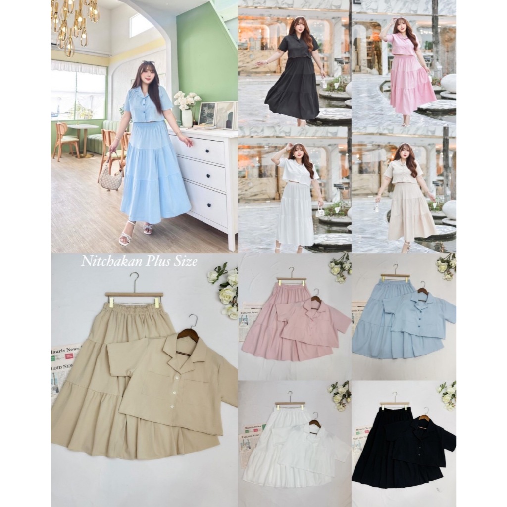 เชต2ชิ้น เสื้อ+กระโปรงลายโบว์ ทรงสวย ใส่พรางหุ่นได้ดีเวอร์ ใส่สวยดูแพง ดูสูงเพรียวงานสวยน่ารัก ถ่ายรูปชิวๆ พลัสไซส์ NP