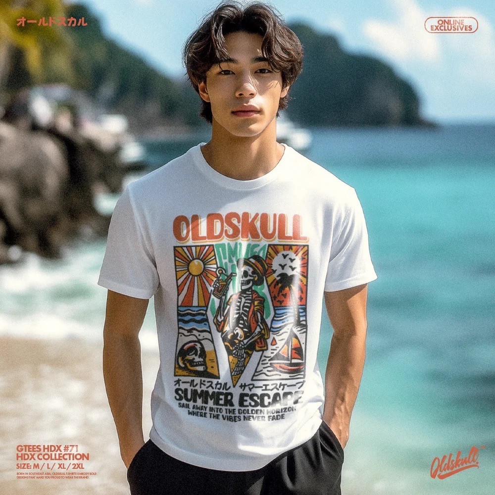 เสื้อยืด OLDSKULL GTEES No.71 ” SUMMER ESCAPE “☀️ ราคา ถูกที่สุด ดีลบีเคเค