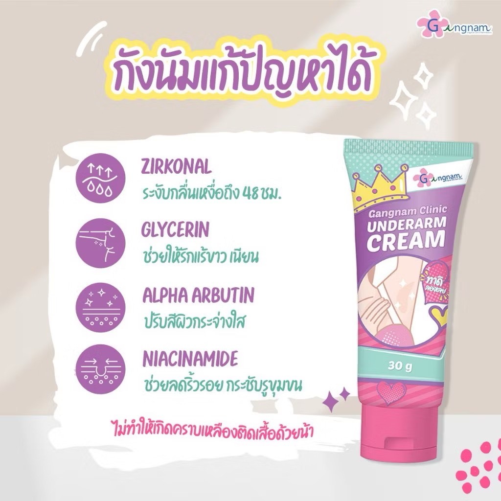 ครีมทา รักแร้ดำ ลบเลือนรอยดำ Gangnam Clinic Underarm ของแท้มั่นใจได้💯 กังนัมคลินิค