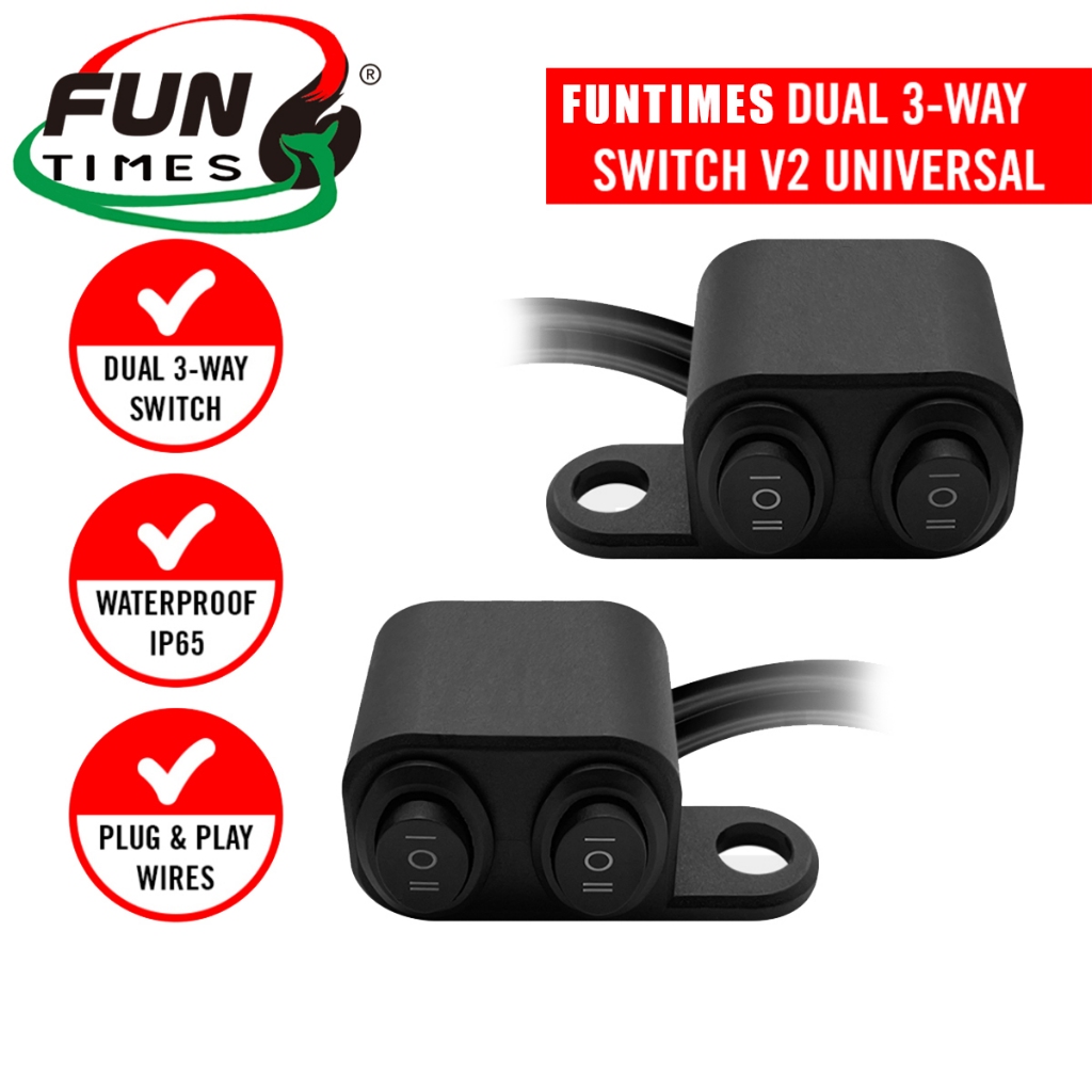 FUNTIMES สวิตช์ 3 ทางคู่ ติดตั้งกระจกมองข้างแบบ Plug & Play ผลิตในประเทศไทย สวิตซ์ไฟมอเตอร์ไซค์