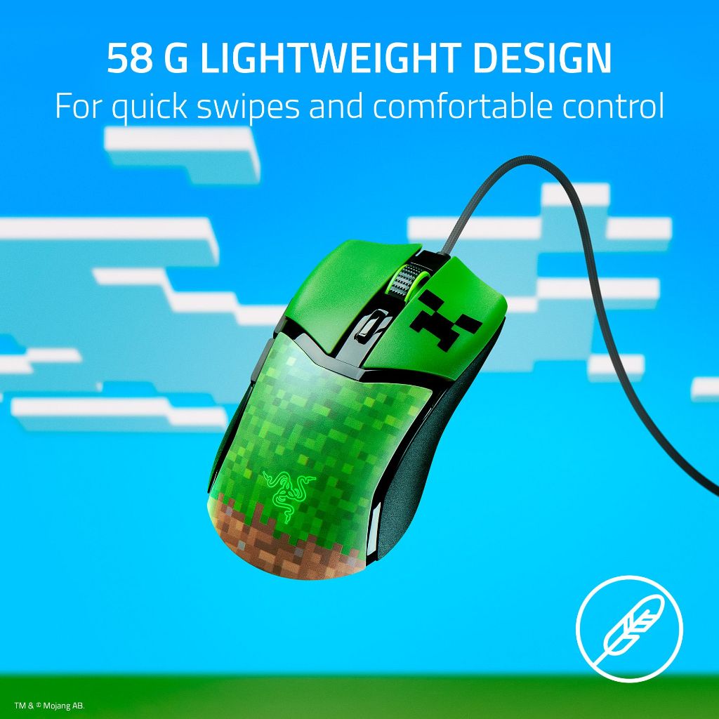 Razer Cobra – Minecraft Edition น้ำหนักเบาพิเศษ 58 กรัม สวิตช์ Razer Optical Gen-3 เมาส์เกมมิ่ง ราคา ถูกที่สุด ดีลบีเคเค แกลเลอรีภาพที่ 8
