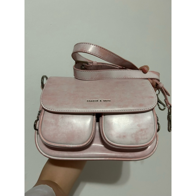 Charles & Keith letitia front flap crossbody light pink