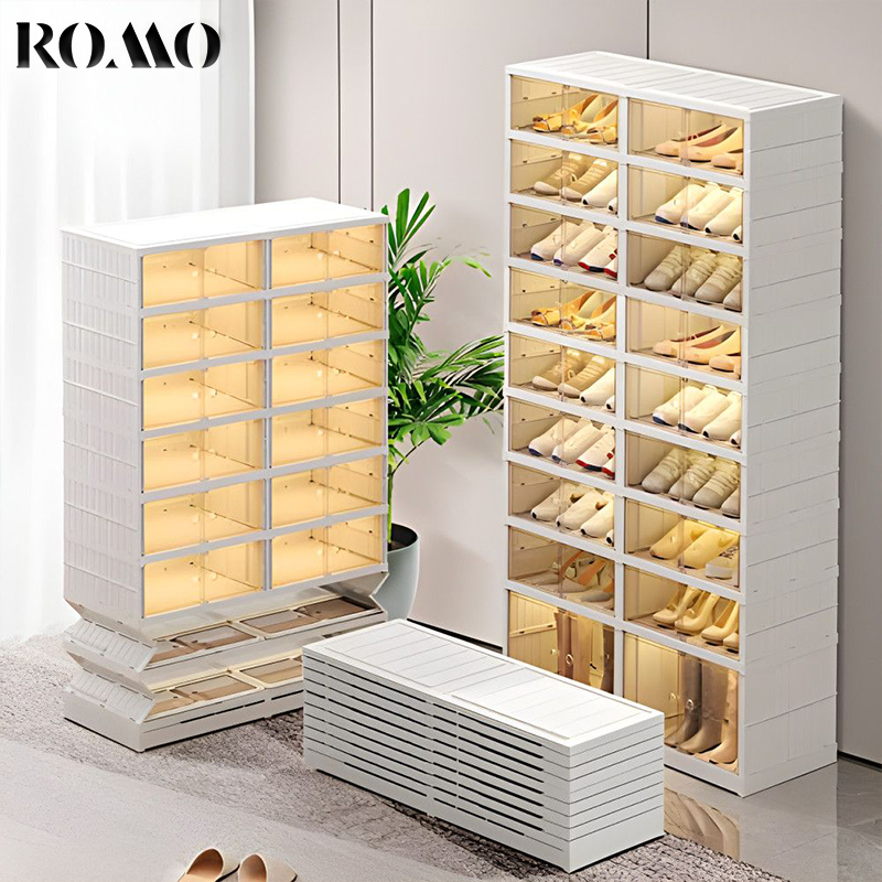ROMO 🔥กล่องรองเท้าพับ🔥 กล่องรองเท้า กล่องใส่รองเท้า กล่องรองเท้าใส พลาสติก กล่องเก็บรองเท้า