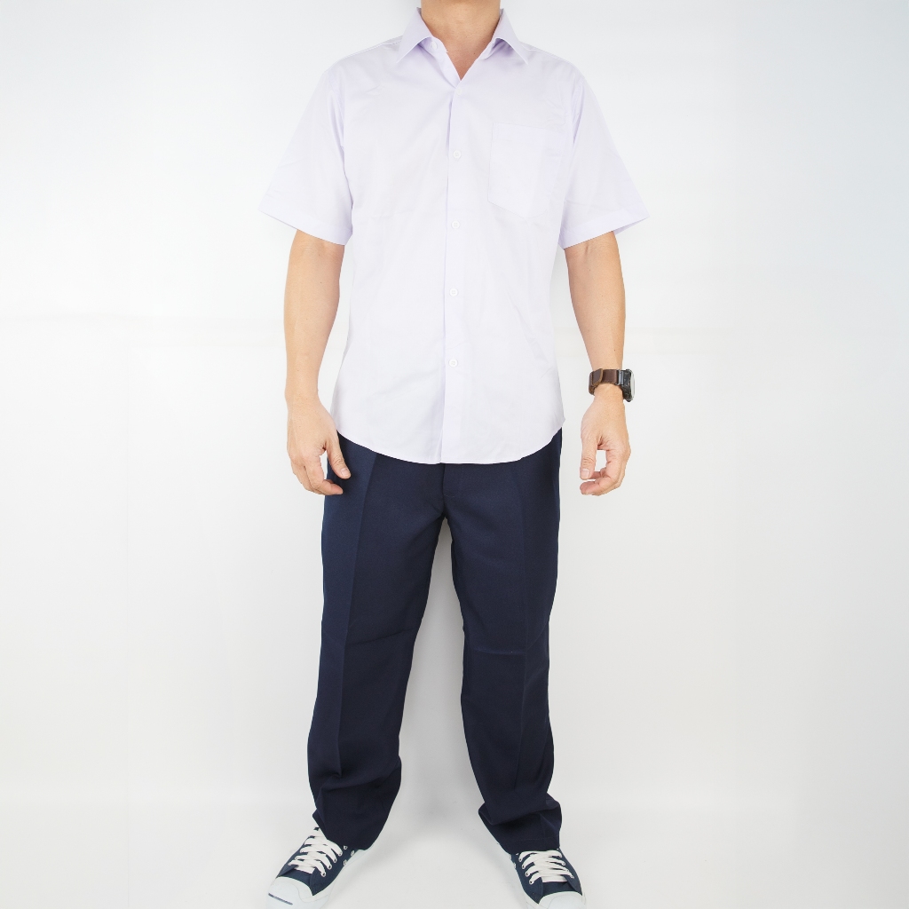 เสื้อนักศึกษาทรงเข้ารูป ยี่ห้อ P&L Group ผ้าค็อตตอน 100% ทรงสวยพิมพ์นิยม นักศึกษาชอบ