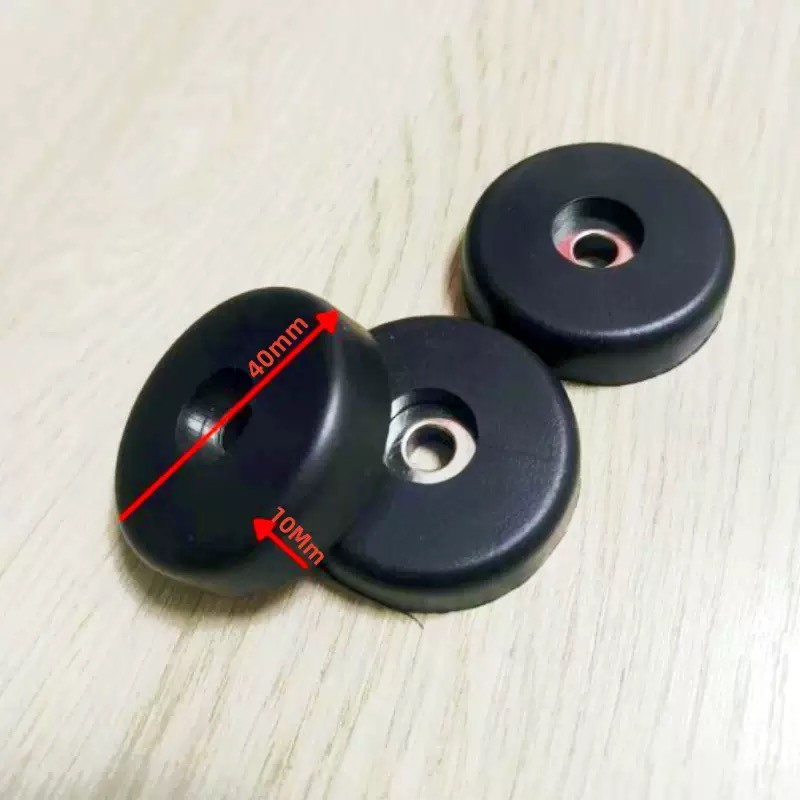 ลูกยางฐานตู้ลำโพง (แพ็ค4-8 อัน) ขนาด40x10mm. ใช้สำหรับรองตู้ลำโพง รองกล่องแร็ค ยางรองขาโต๊ะ วัสดุยางแข็งพร้อมแหวนเหล็ก