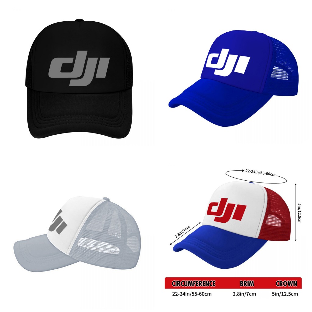 หมวกแก็ป หมวกเบสบอล หน้าบุฟองน้ำ หลังตาข่าย สกรีน DJI ด้วย Flex pu  ขอบเรียบ สวย คมชัด