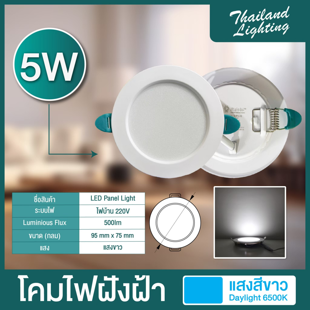 ล้างสต็อก โคมไฟดาวน์ไลท์ฝังฝ้า-หนีบฟ้า  LED Panel Downlight  5W 9W 12W 28W ทรงกลม แสงขาว  Thailand L