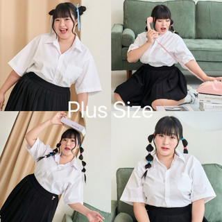 🩶ไซส์ใหญ่🩶 เสื้อนักศึกษาทรงบอย ทรงบอยสาวอวบ คอจีน-คอปก รอบอก40-56