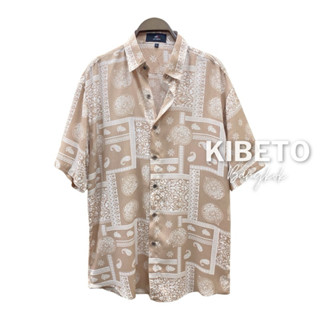 Kibeto เสื้อฮาวาย ลายผ้าเช็ดหน้า สีครีม ผ้าสปันเรยอน เนื้อนิ…