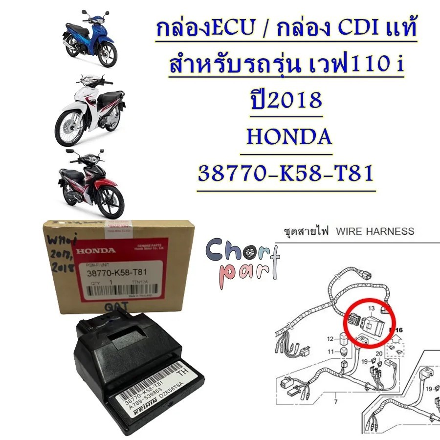 กล่อง ECU / กล่อง CDI แท้ WAVE -110 i ปี2018 38770-K58-T81 HONDA 1 ชิ้น