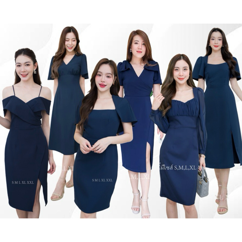 เดรสสั้นสีกรมงานสวยเรียบหรูทุกแบบค่ะ