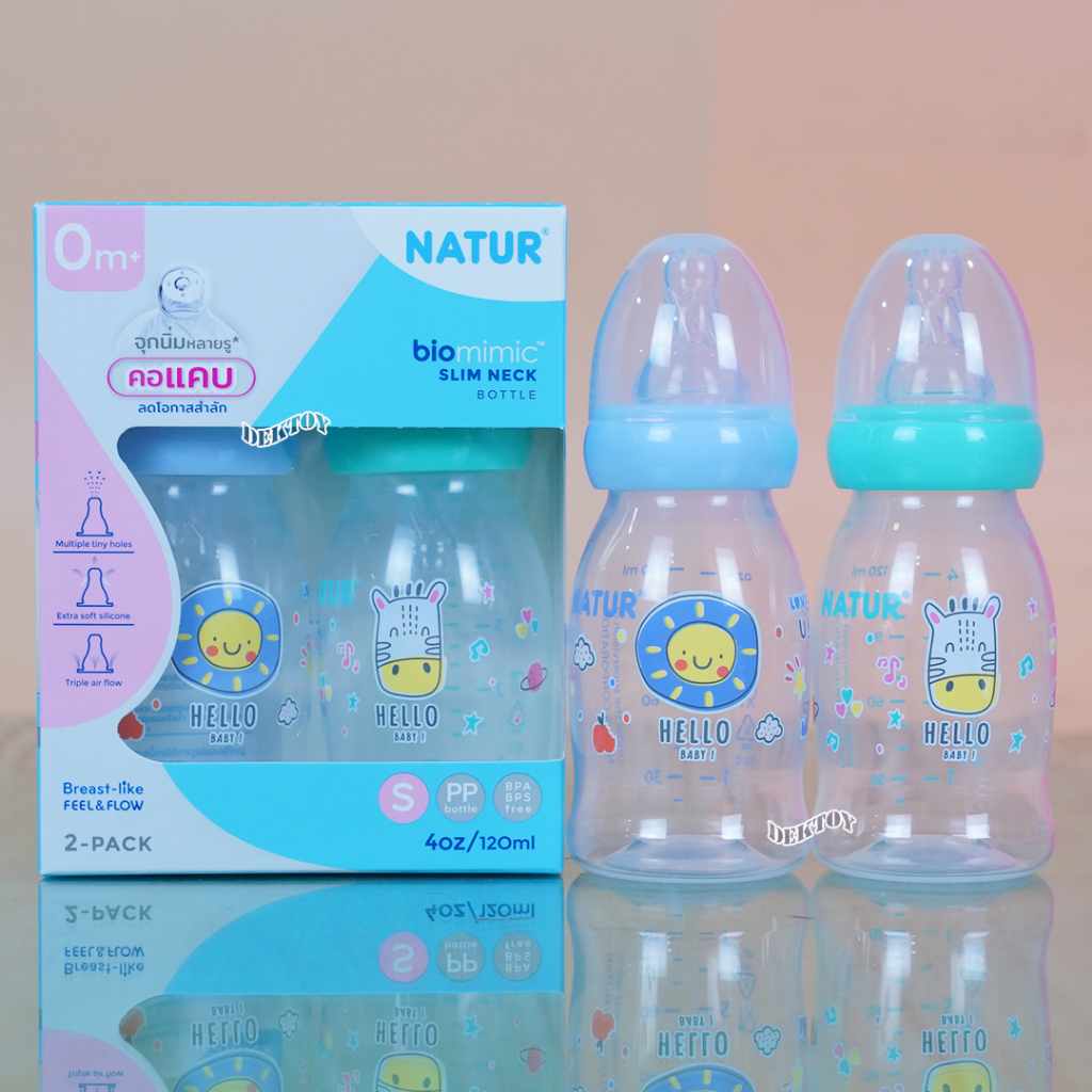 [New] NATUR ขวดนมเนเจอร์คอแคบไบโอมิมิค 4oz/8oz แพ็ก 2 ขวด รูปที่ 8