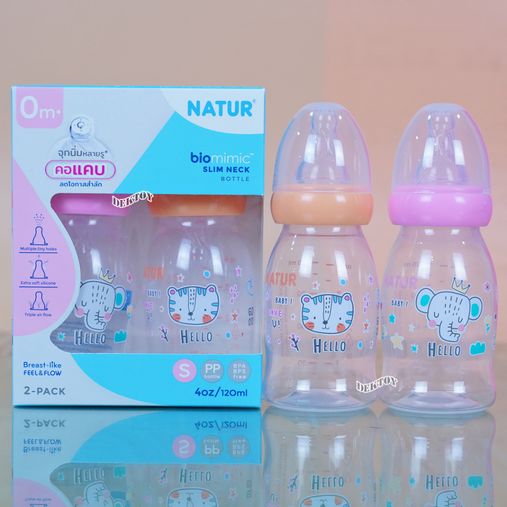 [New] NATUR ขวดนมเนเจอร์คอแคบไบโอมิมิค 4oz/8oz แพ็ก 2 ขวด รูปที่ 2