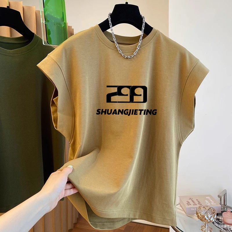 เสื้อแขนกุดผู้หญิงไซส์ใหญ่ Oversize เสื้อผ้าสาวอวบทรงหลวมลำลองเกาหลี เสื้อยืดสวยๆผู้หญิงแฟชั่นมาใหม่ สกรีนลายวินเทจ 3XL