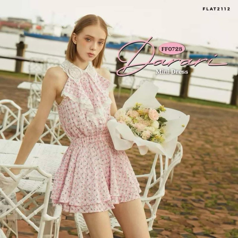 FLAT2112/ส่งต่อเดรสป้ายFlat2112/DARARI MINI DRESS/สีชมพู/Size:XS/แค่ซักเก็บใหม่มาก