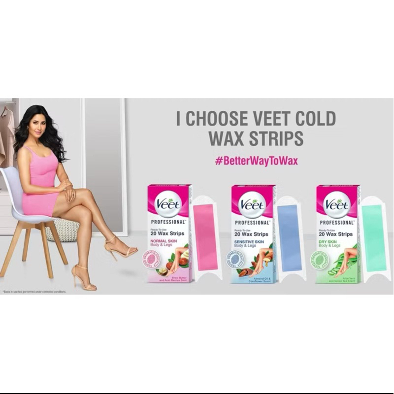Veet Wax strips แว็กซ์สตริปส์  แว็กซ์ 20แผ่น สำหรับผิวแพ้ง่าย อินเดีย