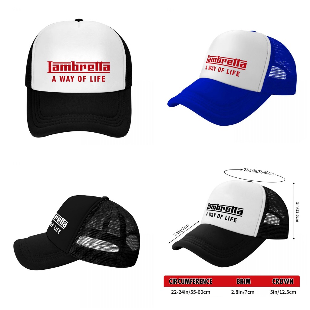 หมวกแก็ป หมวกเบสบอล หน้าบุฟองน้ำ หลังตาข่าย สกรีน Lambretta ด้วย Flex pu  ขอบเรียบ สวย คมชัด