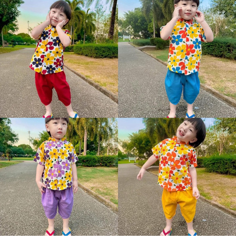 ชุดเซ็ทเด็กผู้ชายเสื้อ+กางเกง จะใส่เทศกาลไหนๆก็สวยงานผ้าฝ้ายไม่ร้อน ใส่สบายแม่จ๋าาา มีผ้าคาดเอว