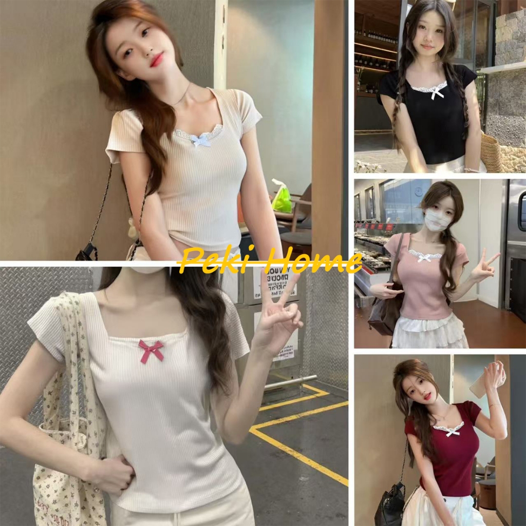 เสื้อยืดแขนสั้น คอกลม ปักลูกไม้ ดีไซน์สวย เหมาะกับหน้าร้อน