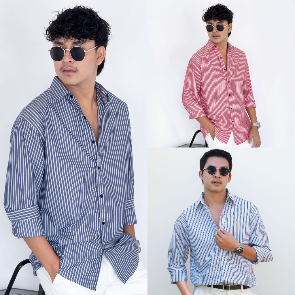 Fomo-เชิ้ตแขนยาวลายทาง เชิ้ตลายทาง
