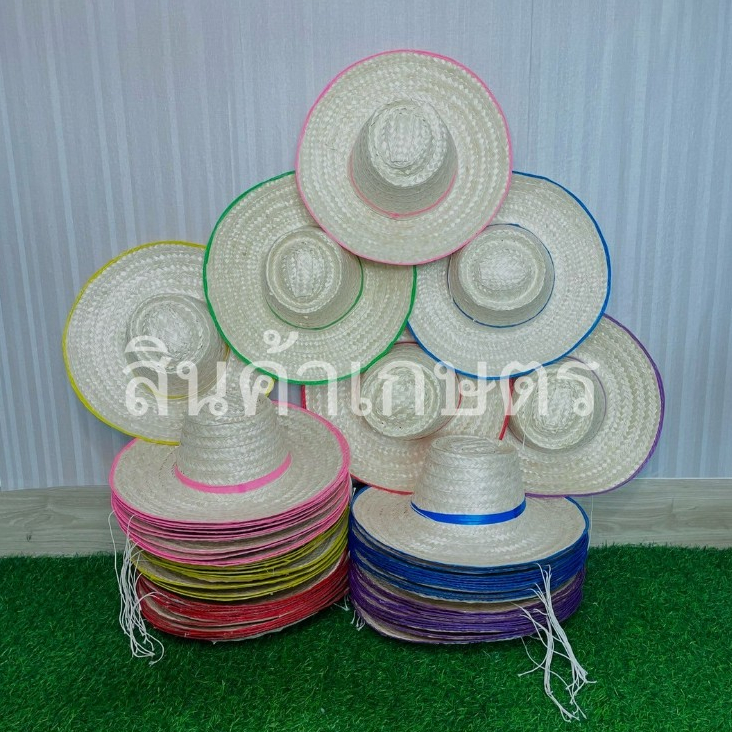 หมวกไม้ไผ่(คละสี) ปีกกว้าง4 นิ้ว  ขายยกแพ็ค 10 ใบ by Niran hat ร้านนิรันดร์ทำหมวก