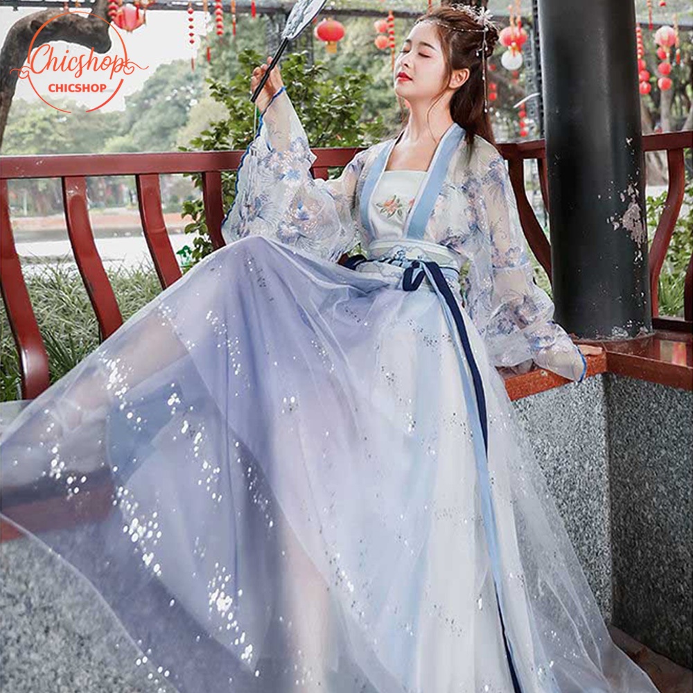 ชุดจีนย้อนยุค สีฟ้าคราม เซต 3ชิ้น ใส่สบาย ระบายอากาศได้ดี มีให้เลือกหลายขนาด