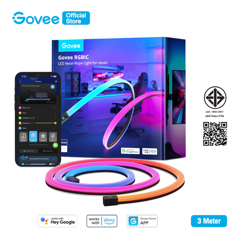 Govee Neon Gaming Table Light ไฟนีออน RGBIC สำหรับโต๊ะเกมมิ่ง | Sync เกม/เพลง | Smart LED