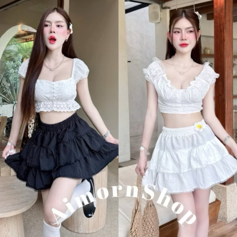 🔥aimorn_shop🔥เสื้อแขนลูกไม้ แต่งกระดุมดอกไม้ ผ้าปักดอกมะตูมแน่นๆด้านหน้า ใส่ขึ้นไหล่ เปิดไหล่ได้ค่ะ