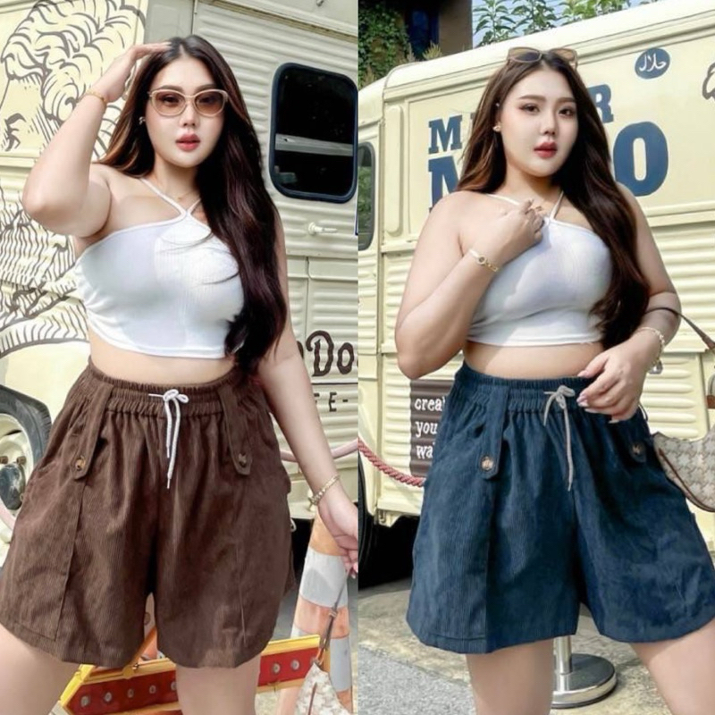 กางเกงขาสั้น เอวยางยืด ผ้าลูกฟูก มีกระเป๋า 2ข้าง ใส่สบาย สาวอวบ 32-50 ใส่ได้เลยจ้า