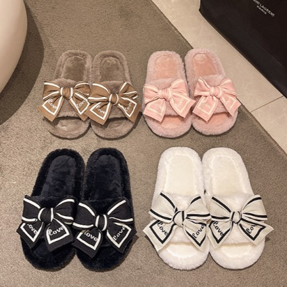 🎀สินค้าใหม่🎀(SH-1-30) รองเท้าสลิปเปอร์ รองเท้าแตะใส่ในบ้าน ผ้าขนนุ่มใส่สบาย แต่งโบว์ใหญ่น่ารักไฮโซ