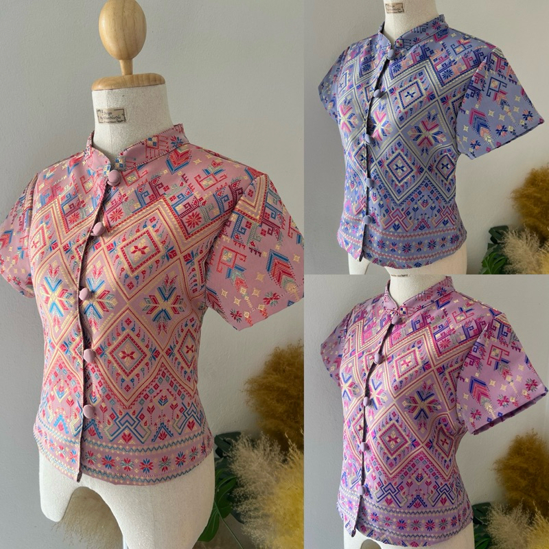 เสื้อแพรวาแขนสั้น คอจีน ดีไซน์ทันสมัยสุดๆ