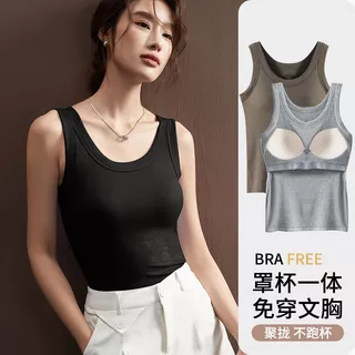 เสื้อกล้าม มีบราในตัว มีฟองน้ำไม่เห็นจุก เป็นงานผ้าร่อง ใส่สะบาย สำหรับผู้หญิง ยอดนิยมแฟชั่นนำเทรน