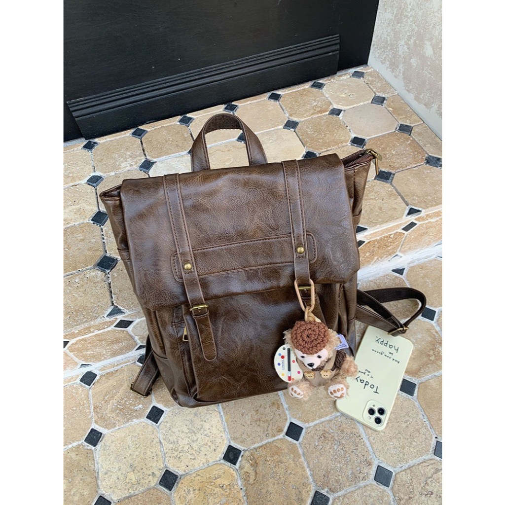VK กระเป๋าเป้สะพายหลังสไตล์เกาหลี รุ่น Vi082 หนัง PU นิ่ม สีน้ำตาล จุของได้เยอะ ใส่แท็บเล็ตได้ - รูปที่ 2