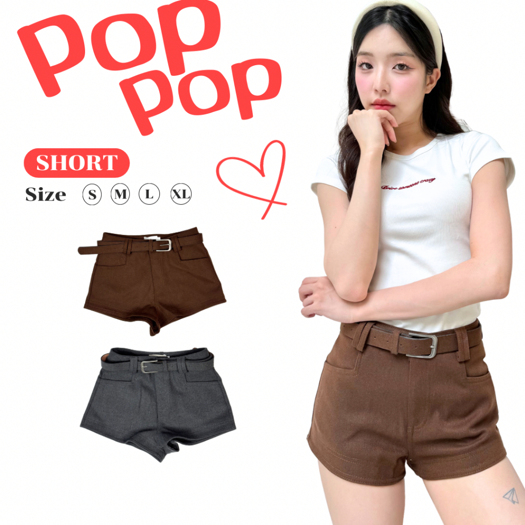 JARINYA (S-XL) กางเกงขาสั้น+ เข็มขัด สีพื้น ผ้าหนาอย่างดี (C28)