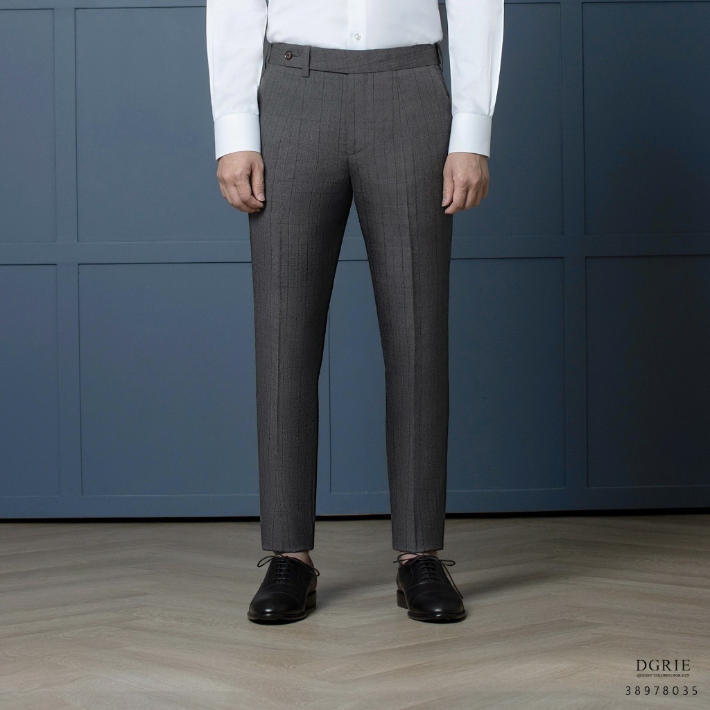 Dark Gray WindowPane Tab&2Buttons Extension Wool pants - กางเกงสีเทาเข้มลายตาราง