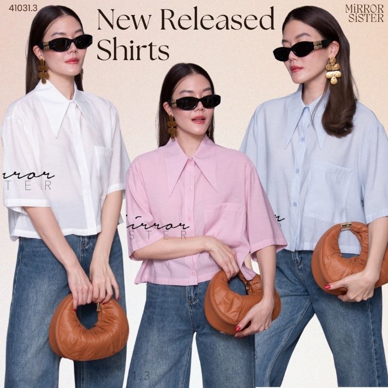 MiRRoR SiSTER ••MiRRoRSiSTER's SHaRPi SHiRT••เชิ้ตแขนสั้นปกแหลมเก๋มาก มีกระเป๋า1ข้าง กระดุมผ่าหน้าเปิดปิดได้ ใส่ง่าย