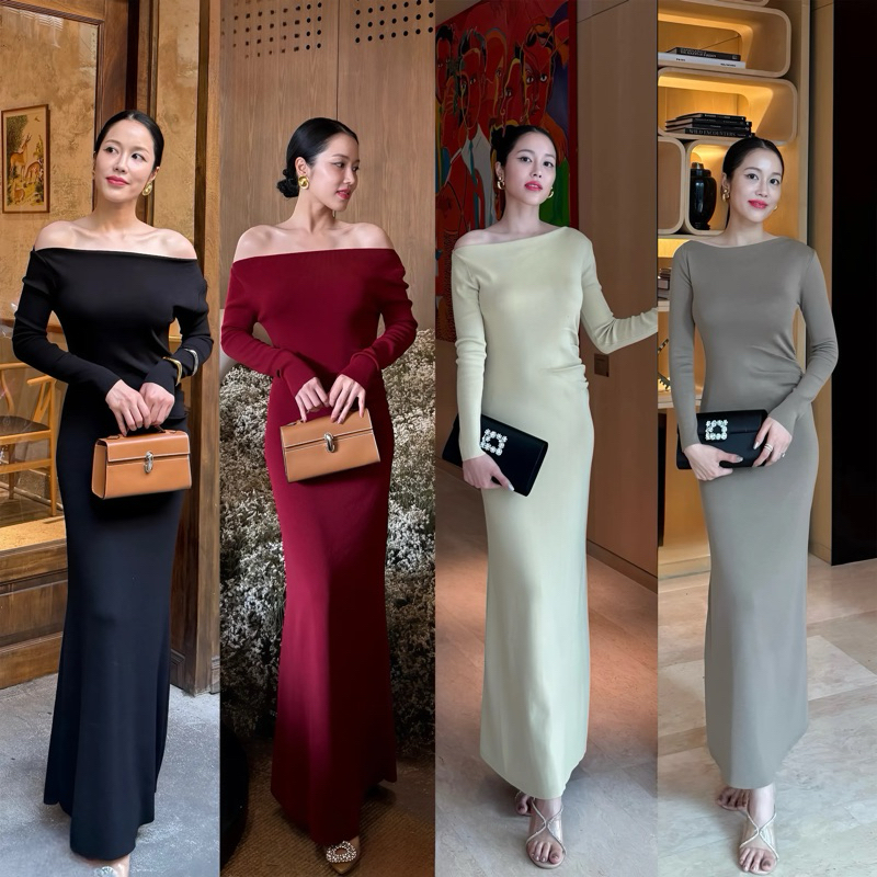 LITAS : OLWEN DRESS เดรสยาว เดรสปาดไหล่เเขนยาว เดรสออกงาน