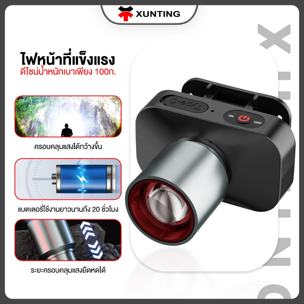 ไฟคาดหัวมืออาชีพ LED Zoomable Super Bright 3 โหมดแม่แรง Type-C ชาร์จไว กันน้ํา IPX4 เดินป่า ปีนเขา ตั้งแคมป์