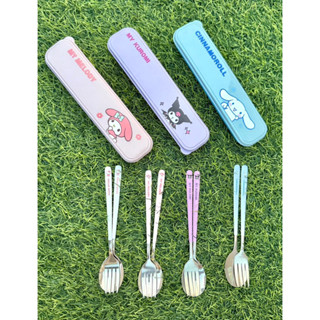 ช้อนส้อมเด็กพร้อมกล่องลายการ์ตูนน่ารักขนาดพกพามีให้เลือกหลาย…