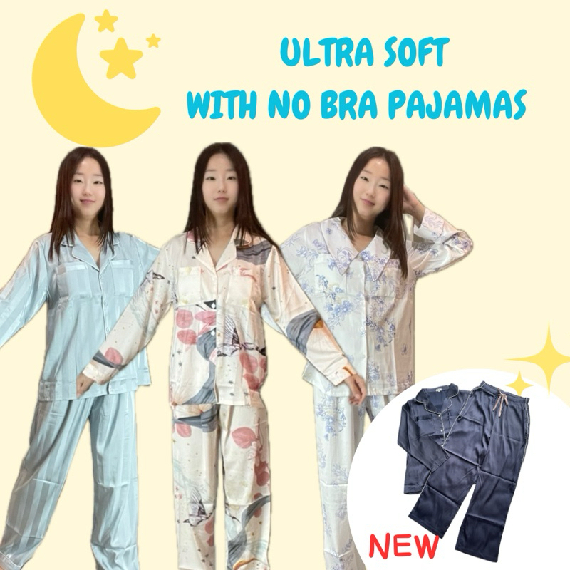 ชุดนอน ผ้าดีมาก นิ่มพิเศษ-ลื่น-เย็น No bra โนบราไม่โป๊ (แขนยาว-ขายาว)