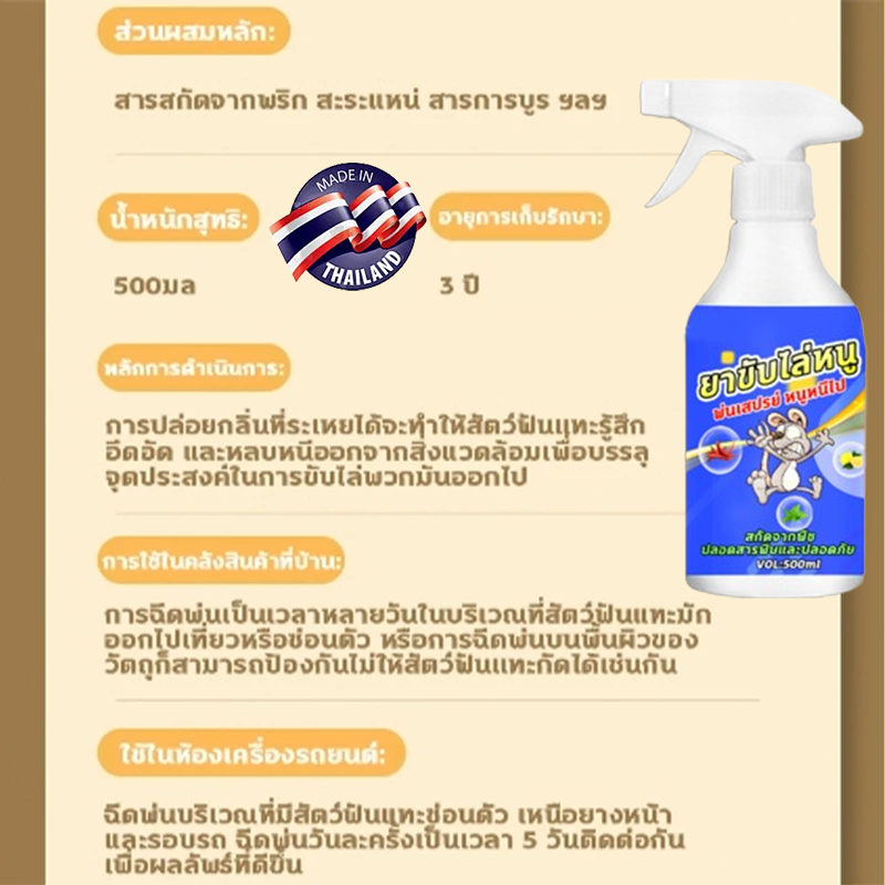 ซื้อ 1 แถม 1 สเปรย์ไล่หนูรถ 🐭ฉีดทีหนึ่งอยู่นานได้ 360 วัน🐭สเปรย์ไล่หนู น้ำยาไล่หนู สเปย์ไล่หนู 500ml ไล่หนูถาวร ได้ผล100 - รูปที่ 7