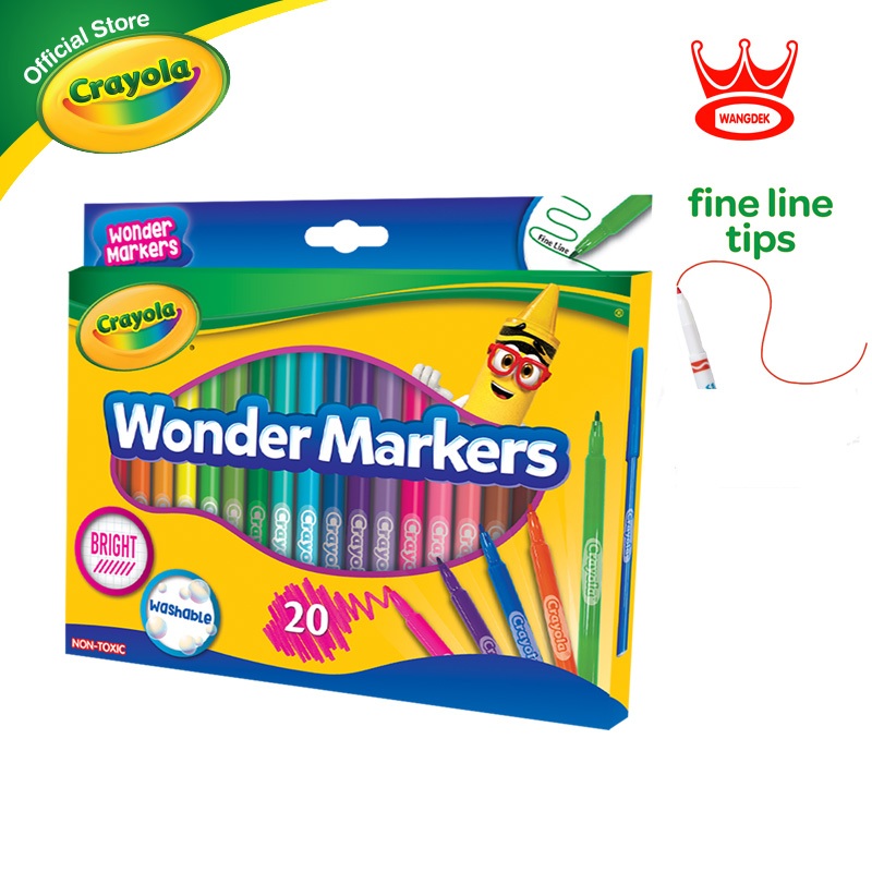 Crayola Fine Line Washable Wonder Marker 20 colors เครโยล่า ปากกาสีเมจิก หัวเล็ก ล้างออกได้ 20สี สีเมจิค 58-0085