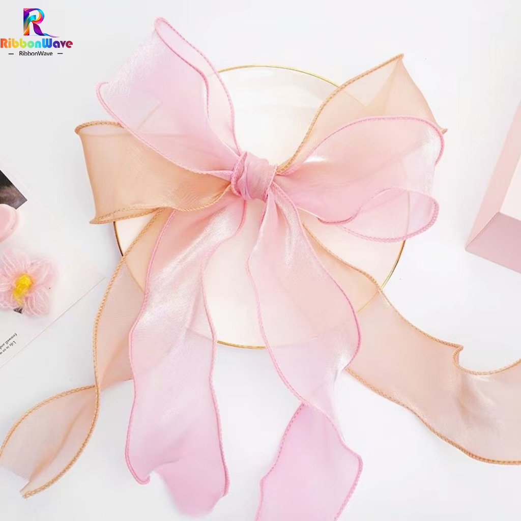 ริบบิ้นผ้าโปร่ง ริบบิ้นคลื่น หน้ากว้าง4cm สําหรับตกแต่งงานแต่งงาน งานวันเกิด - 6