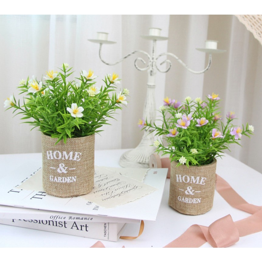 (18cm)ดอกไม้ปลอมน่ารักพร้อมกระถางผ้าHome&Garden