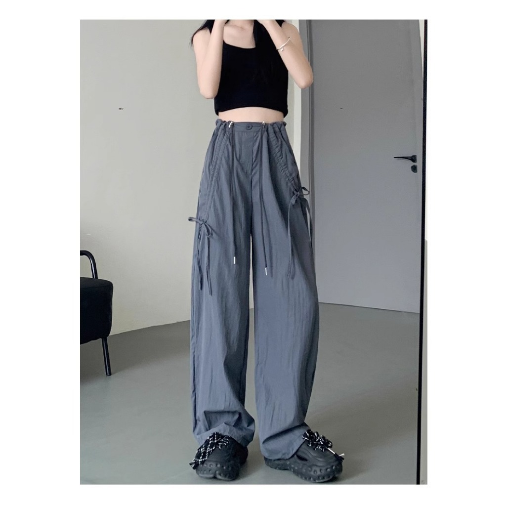 กางเกงคาร์โก้สไตล์อเมริกัน กางเกงลำลองผู้หญิง กางเกงเอวสูง ผูกโบว์ ทรงหลวม - รูปที่ 6