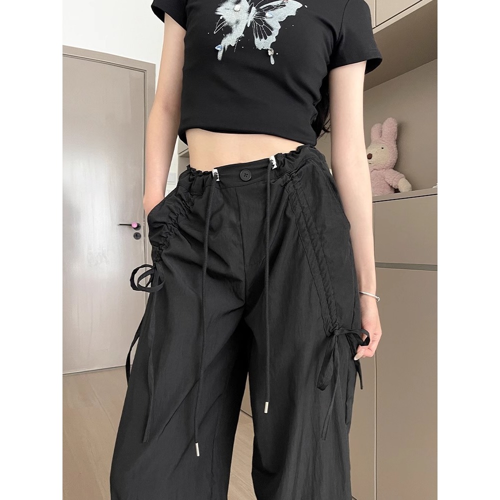 กางเกงคาร์โก้สไตล์อเมริกัน กางเกงลำลองผู้หญิง กางเกงเอวสูง ผูกโบว์ ทรงหลวม - รูปที่ 7