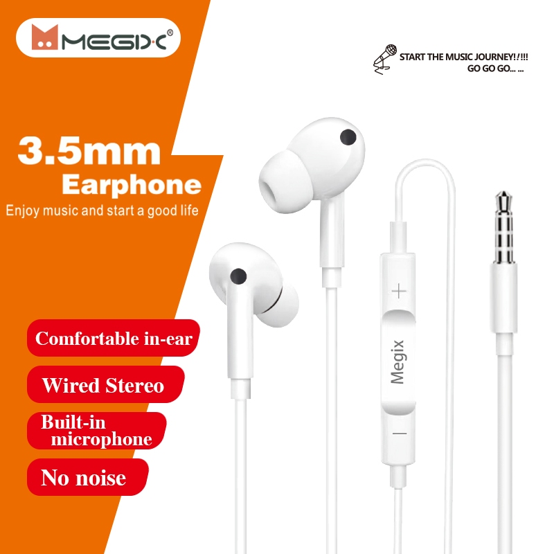 หูฟัง 3.5 มม. Megix E9 In-Ear headphones Smalltalk ที่เข้ากับอุปกรณ์หลายชนิด พร้อมระบบลำโพงซ้ายและข้างขวา